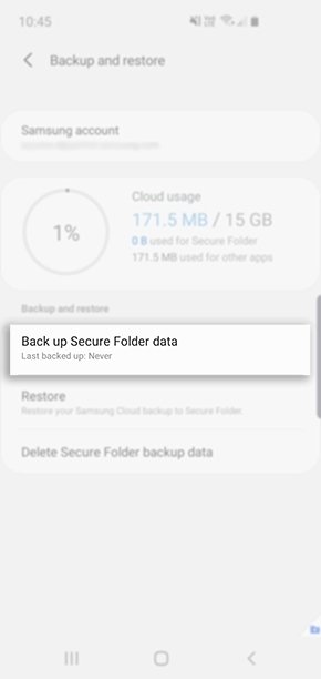 خيار Backup secure folder data