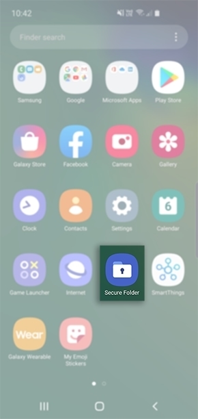 Samsung phone screenshot highlighting Secure Folder on home screen