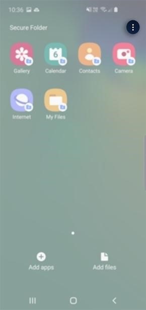 Schermata telefono Samsung che evidenzia i tre punti per aprire le impostazioni della Secure Folder