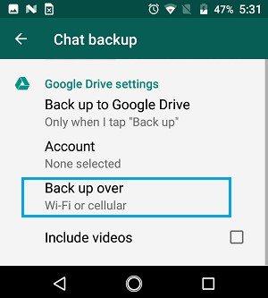 go to the backup over to select wifi