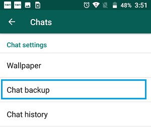 selecione a opção de backup da conversa