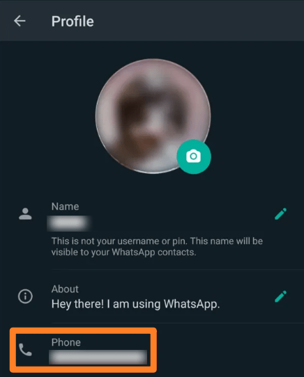 achar meu número de whatsapp e nome de usuário no android