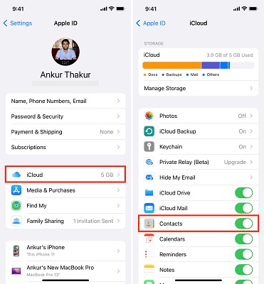 enable contacts on icloud