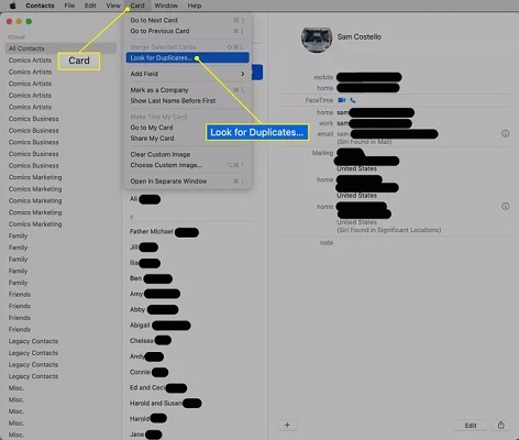 delete duplicate contacts on mac