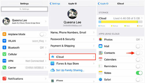 merge contacts iPhone iCloud