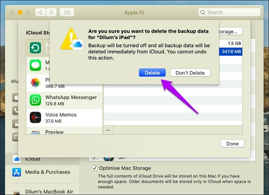delete icloud backup on mac