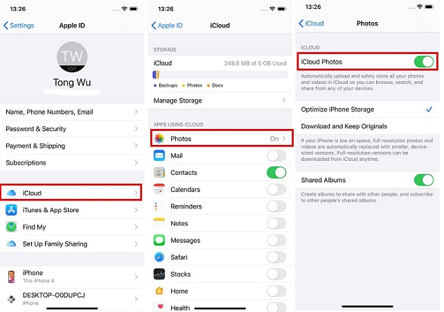 إيقاف تشغيل صور icloud