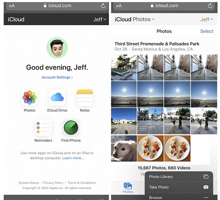 fazer upload de fotos para o iCloud de dispositivo ios