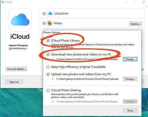 fazer upload de fotos para o iCloud de um pc com windows