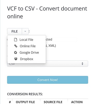adicionar arquivo vcard para converter em csv