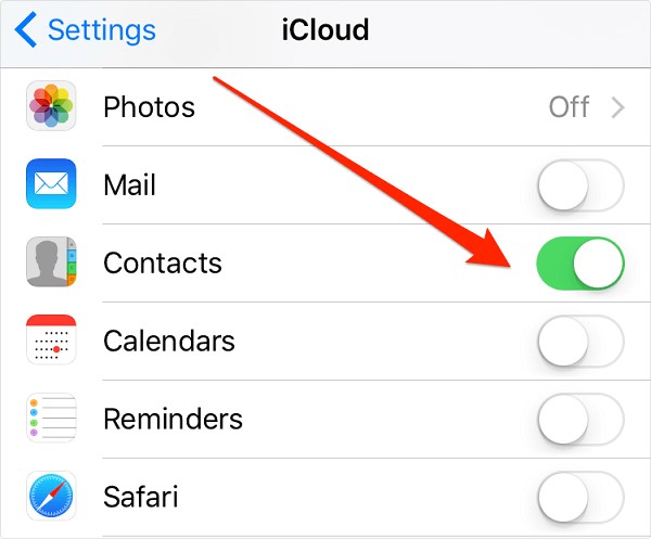 toggle off icloud contacts