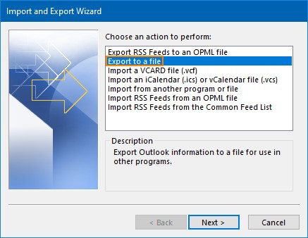 select export to a file