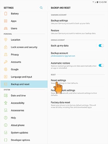 factory reset samsung tablet