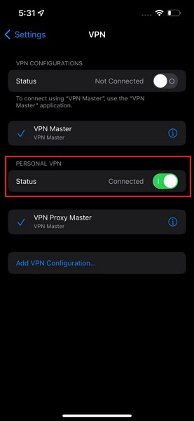 nonaktifkan vpn Anda