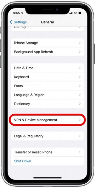 tekan pada opsi vpn and device management