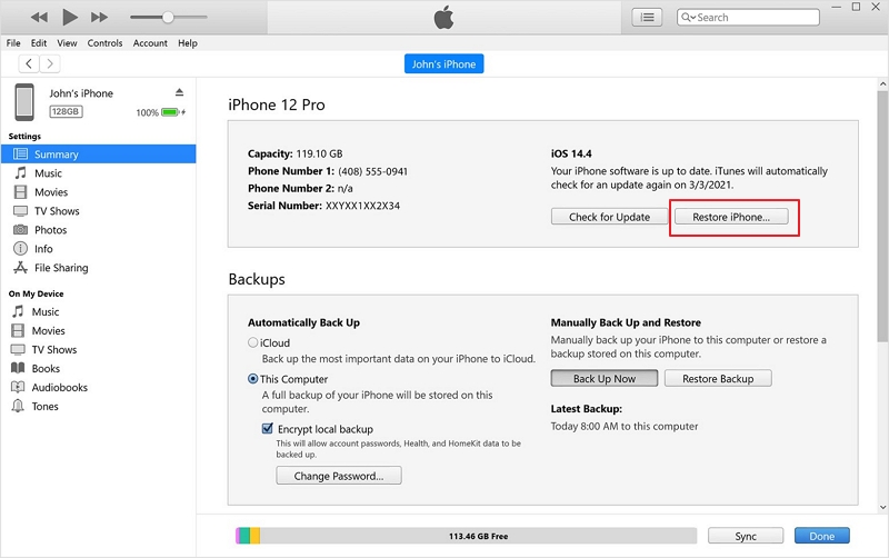 restore iphone with itunes