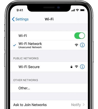 verifique a conexão do wifi