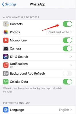 update contact's permission iphone