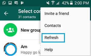 refresh whatsapp contacts android