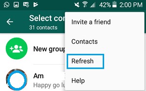 rafraîchir les contacts whatsapp android