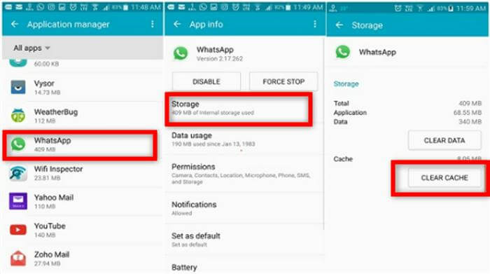 clear cache to resolve the whatsapp contacts not showing names