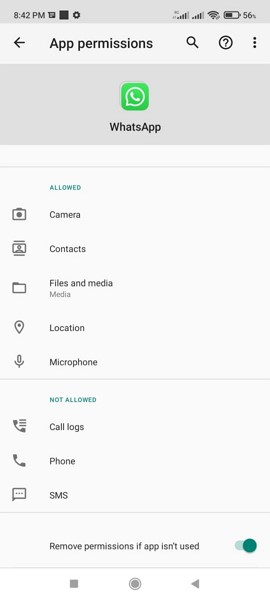 give whatsapp android permissions