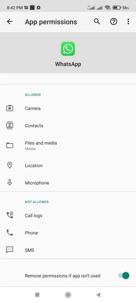 dar whatsapp permissões android