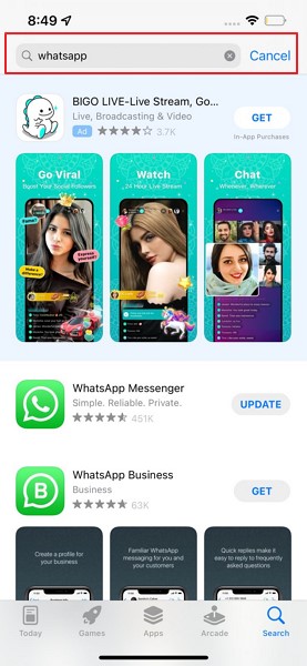 переустановить whatsapp ios