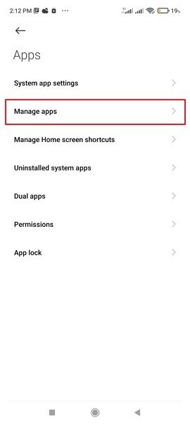 hit manage apps option