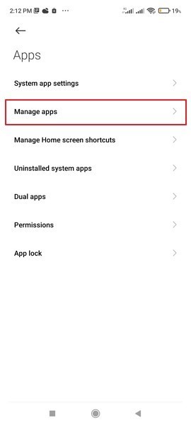 ketuk opsi manage apps