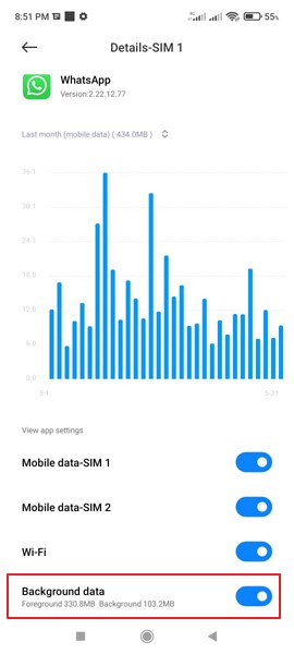 ativar opção de dados em segundo plano