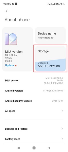 check android device storage