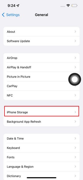 buka opsi iphone storage