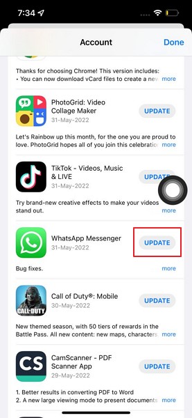 tap on update button