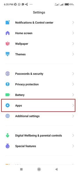 access apps option