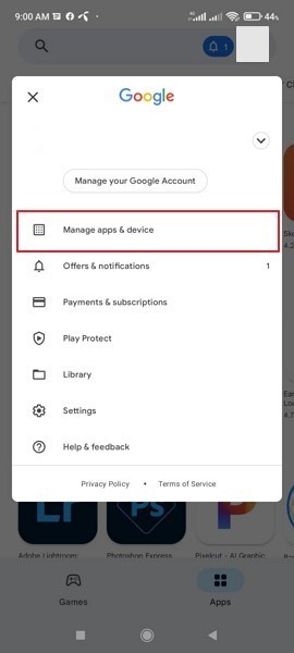 select manage apps and devices option