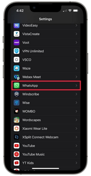 access whatsapp app settings