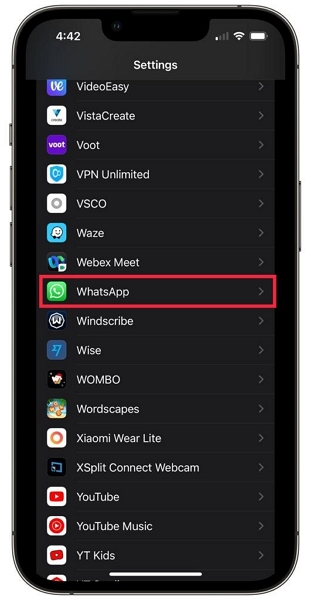 accéder aux paramètres de l'application whatsapp