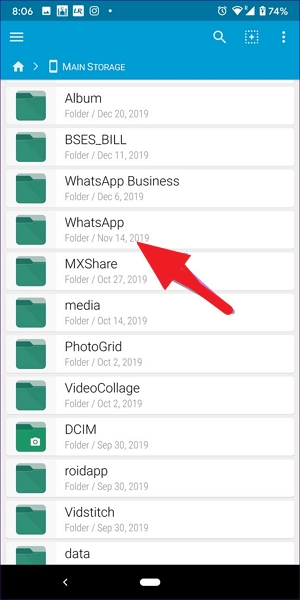 open whatsapp folder