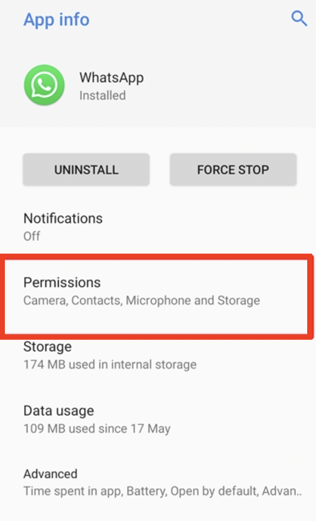 check whatsapp permissions