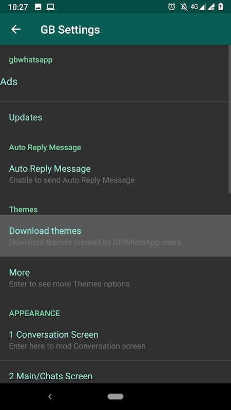 aplicar y eliminar el tema de GBWhatsapp 2