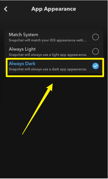 turn on and use dark mode in snapchat
