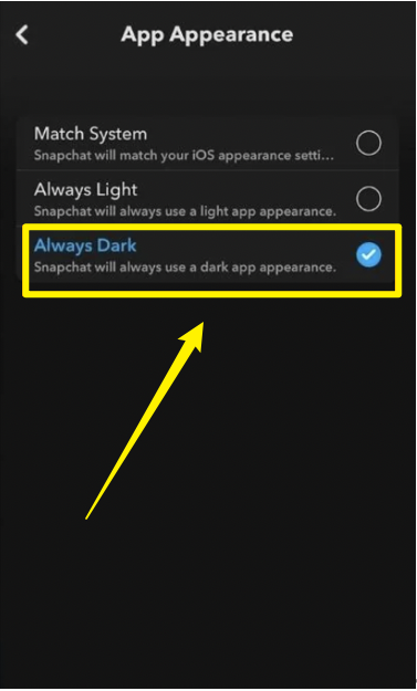 aktifkan dan gunakan mode gelap pada snapchat