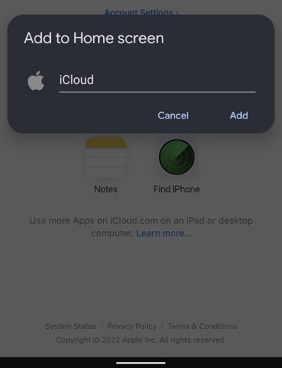 добавьте icloud на домашний экран