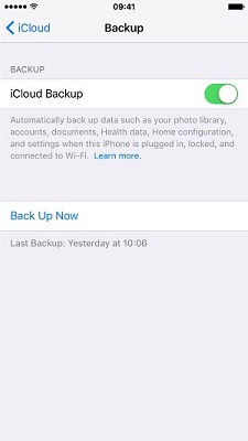 turn on icloud backup