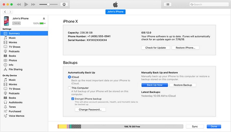 Eseguire il backup di iPhone con itunes su mac