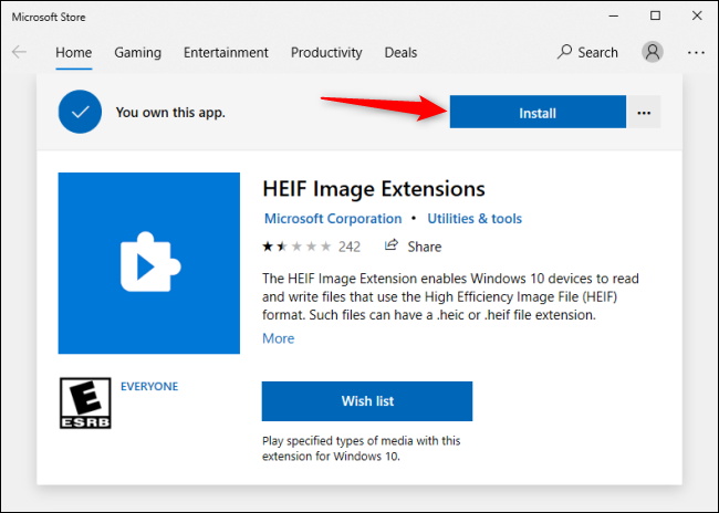 microsoft photos تثبيت ملحق لـ heic