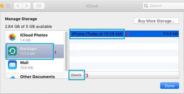 delete icloud backup on mac