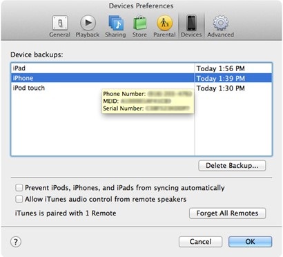 delete backup via itunes