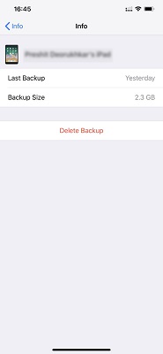 tap on delete backup